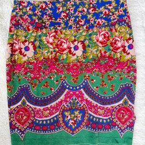 Maeve by Anthropologie Floral Mini Skirt Size 14 Boho Cottagecore Pink Blue